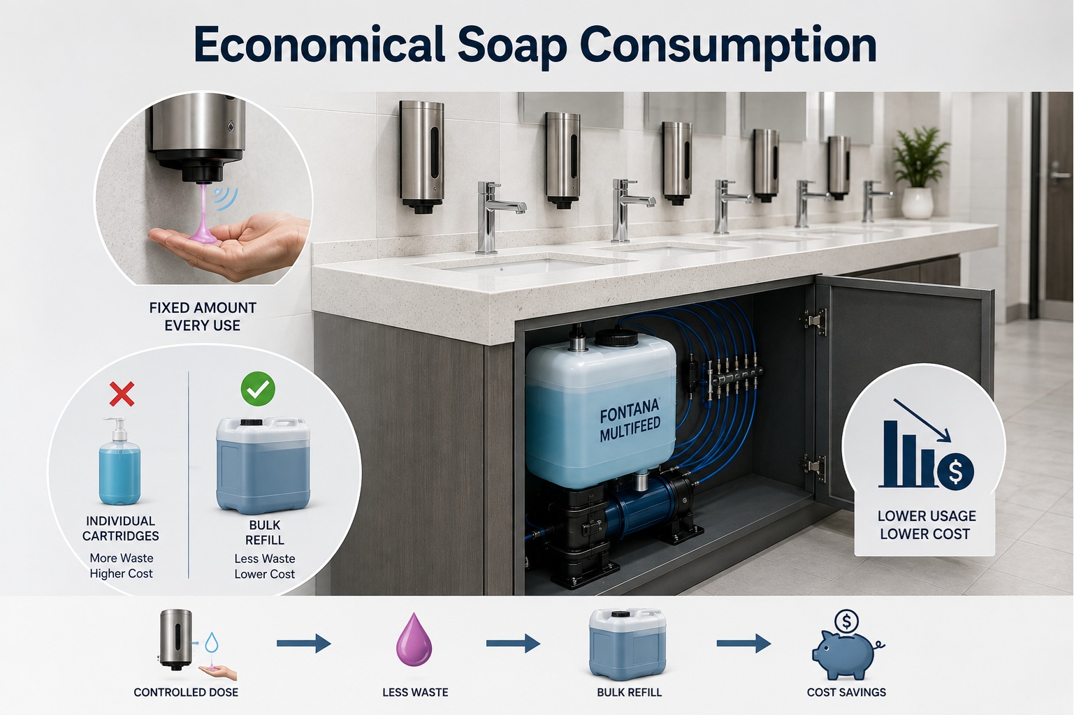 Fontana MultiFeed centralized soap supply engineering for controlled consumption and refill efficiency